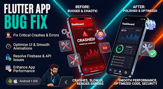fix flutter bugs, crashes, firebase and rest API errors
