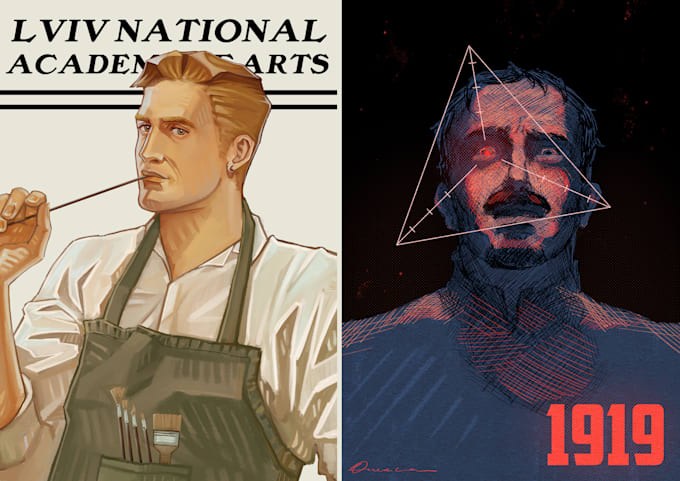 draw your characters in a vintage poster style