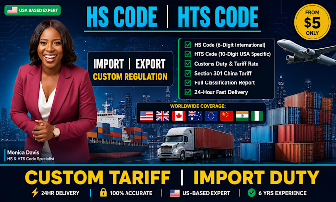 provide hs code, hts code classification, customs duty rate import, export