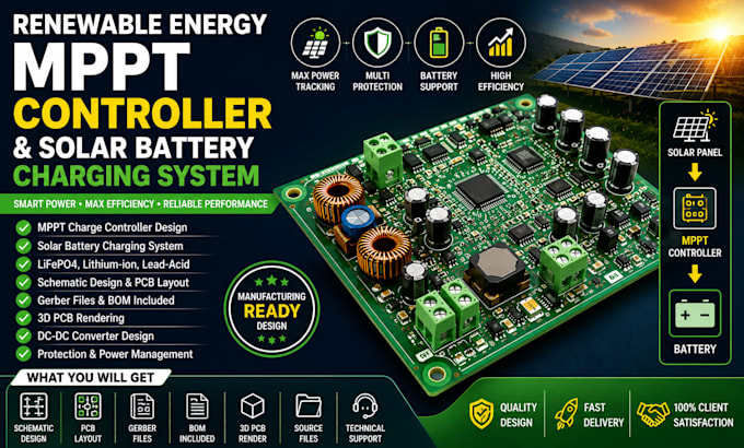design renewable energy pcb, mppt controller and solar battery charging system