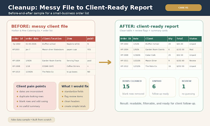 clean up your excel spreadsheet and create a simple dashboard