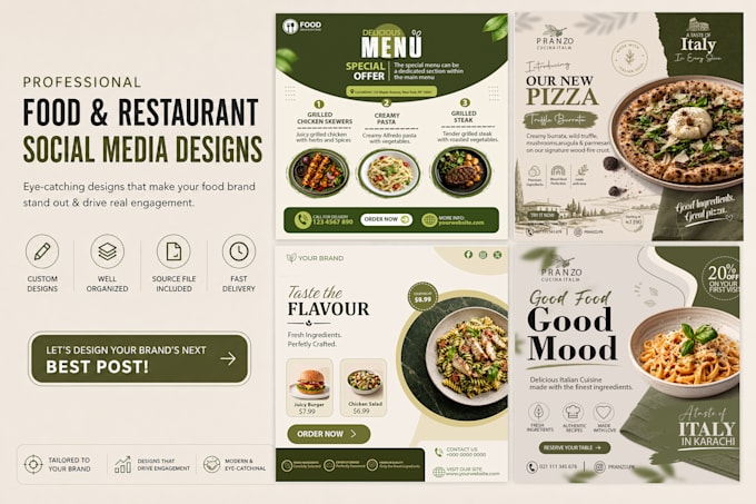 design modern restaurant and cafe social media posts