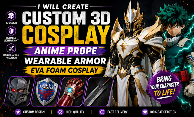 create custom 3d cosplay anime prope wearable amor, eva foam cosplay