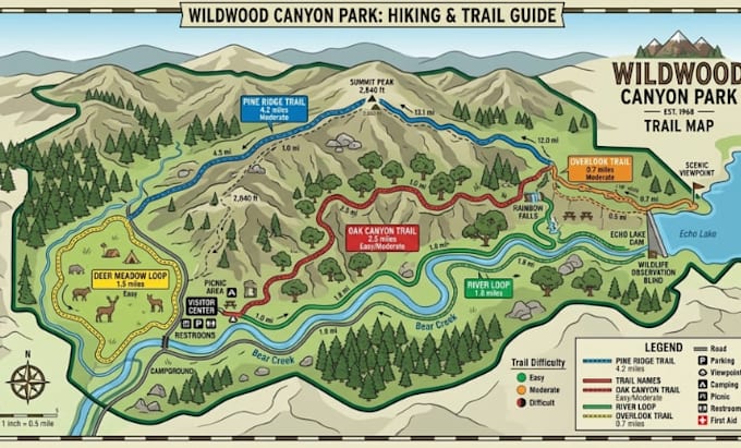 design hiking map, park map, vector map, custom trial map and illustration map