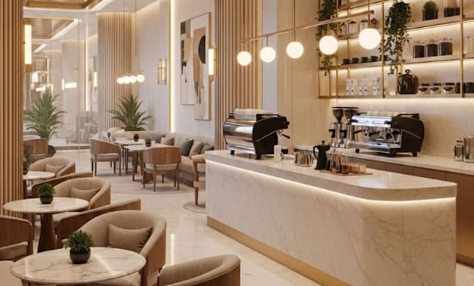 do 3d cgi restaurant, bar, cafe, office, commercial design and 3d rendering