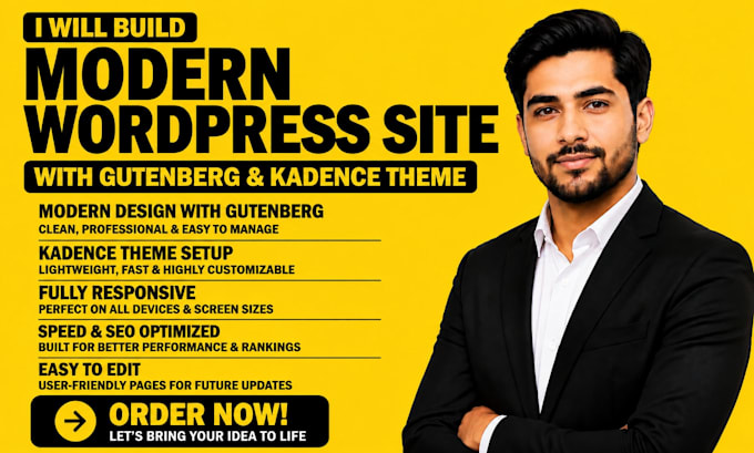 do modern wordpress website with gutenberg ,install design pro kadence theme