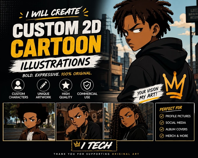 create custom urban inspired 2d cartoon illustrations