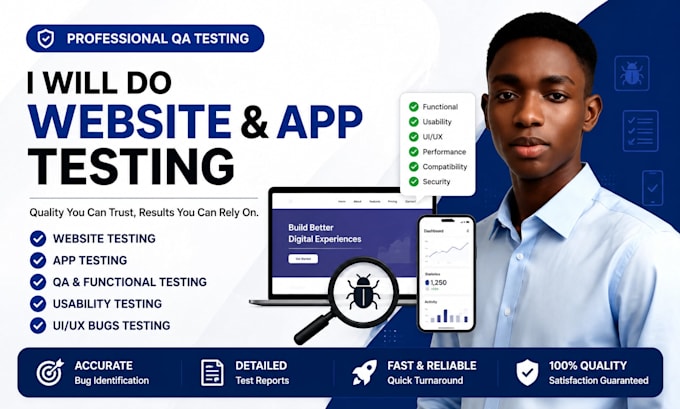 do website testing and app testing, QA, usability testing, UI ux bugs testing