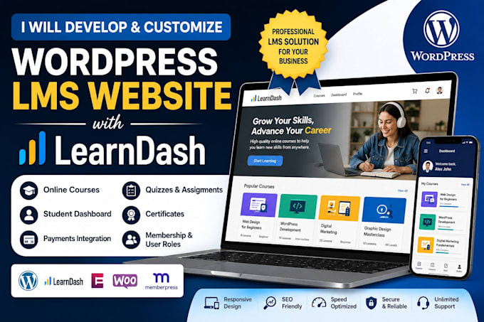 develop and customize wordpress lms website with learndash