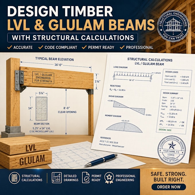 design timber lvl and glulam beams with structural calculations