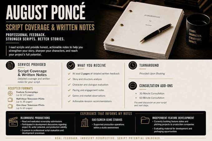 read your film or television screenplay and provide coverage