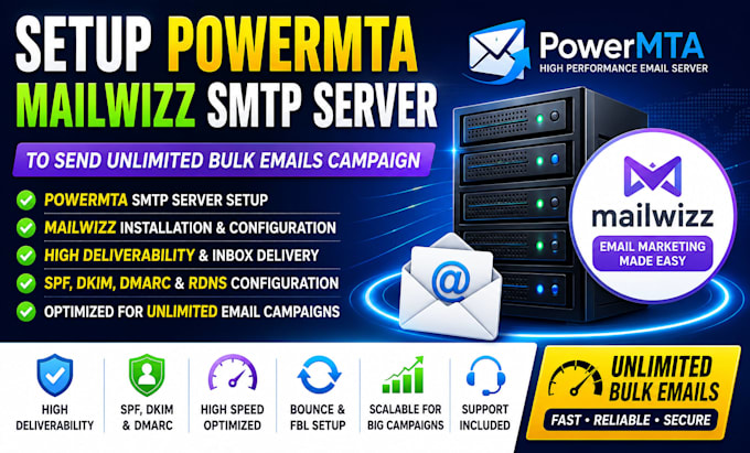 smtp server for send unlimited bulk emails with powermta smtp and mailwizz ssl
