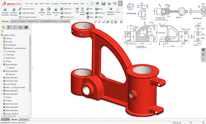 design spare part cad 3d printable bracket parametric cad solidworks stl model