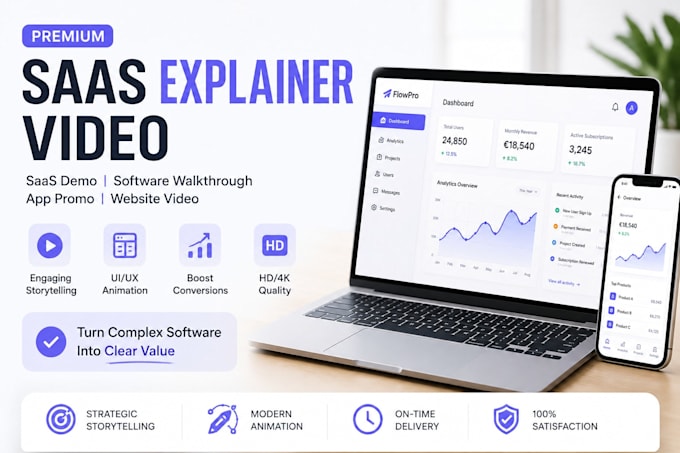 create saas explainer video, software demo, app promo and website video preview