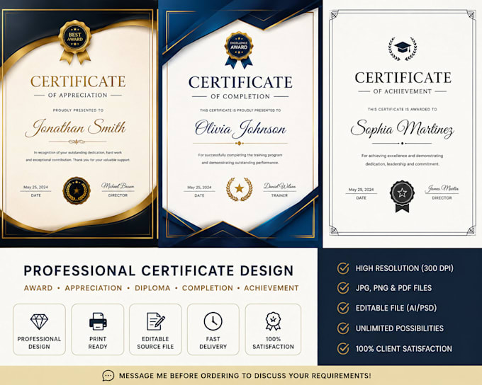 design an elegant appreciation and award certificate