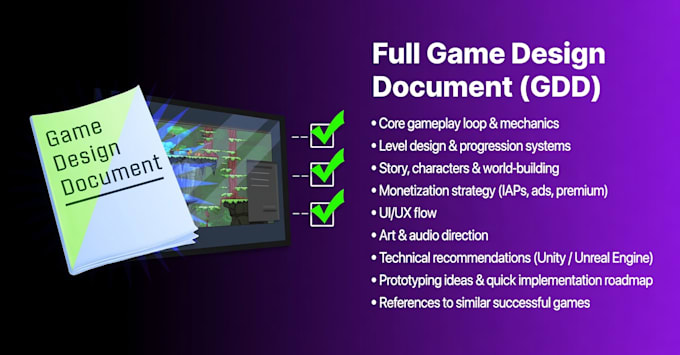 create professional gdd game design document with prototyping ideas
