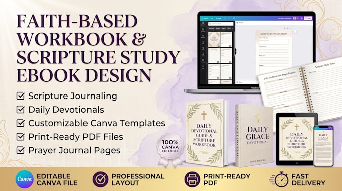 design faith based workbook, scripture study ebook, custom ebook using canva