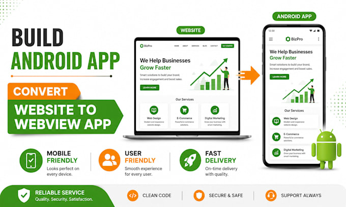 an android app or convert your website into an android webview app