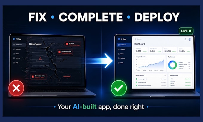 fix, complete and deploy your ai built app or website