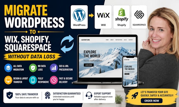 migrate wordpress to wix, shopify, squarespace without data loss