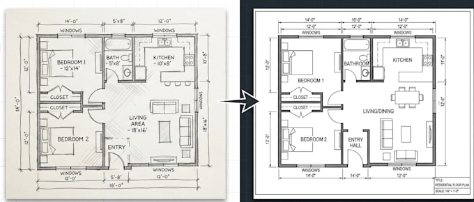 convert your handsketch to autocad dwg professionaly