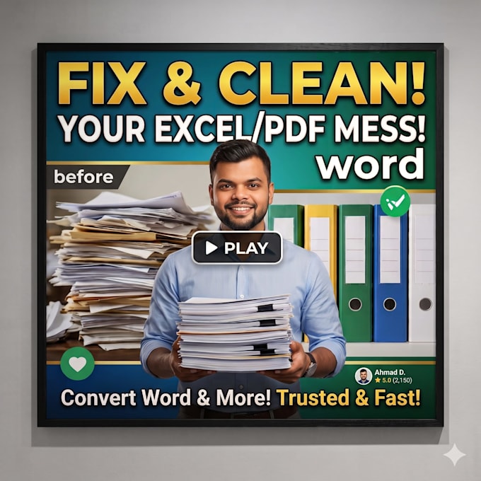 fix, clean, format or convert your excel, PDF or word document
