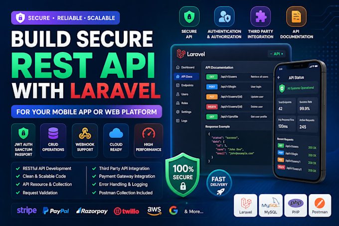 develop laravel rest API for web mobile app and API integration