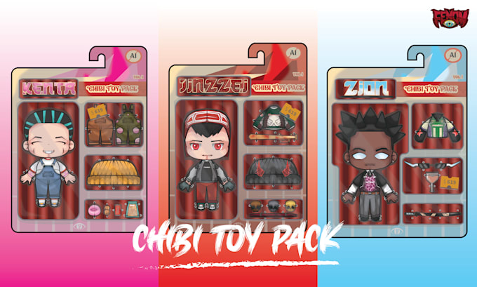 design chibi toy pack illustration