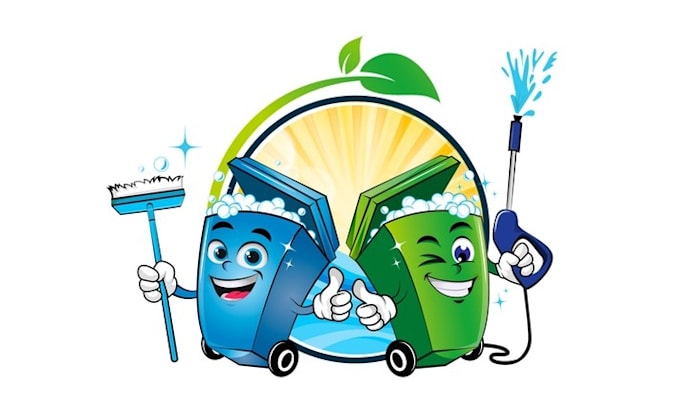 design cartoon trash cleaning soft wash logo