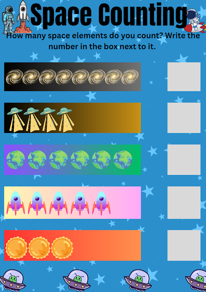 create printable space counting worksheets for preschool kid
