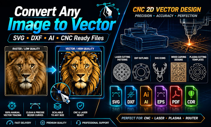 convert jpg png to vector svg dxf for cnc cutting