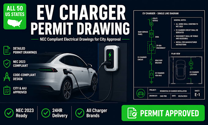 create ev charger permit drawing nec compliant