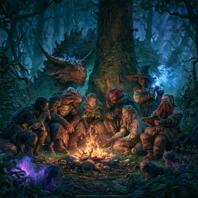 do group party character art, dnd party