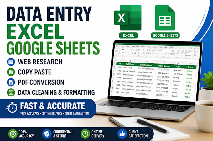 do accurate data entry, microsoft excel and google sheets