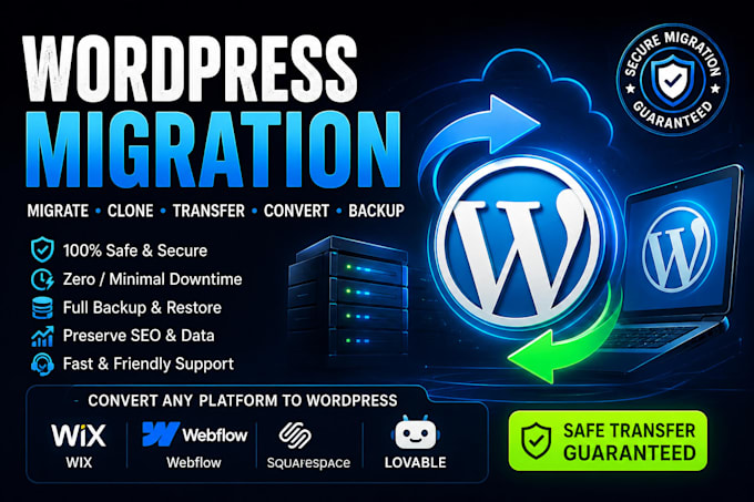 migrate wordpress website, clone, transfer or convert wix to wordpress