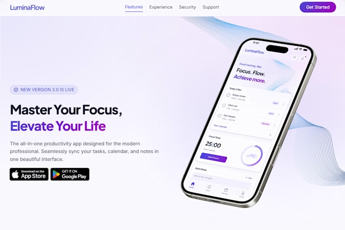 create a landing page UI UX design and prototype