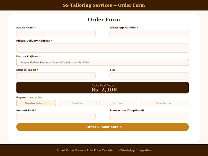 design a custom business website with order form and admin dashboard