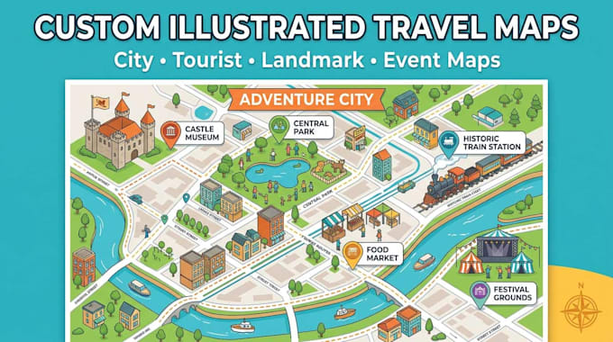 design custom illustrated travel maps, city maps and landmark maps