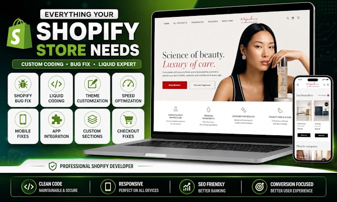 do shopify custom coding, bug fix, and liquid customization