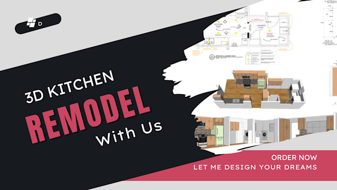 design kitchen remodel with custom cabinets, 3d renderings constructions plans