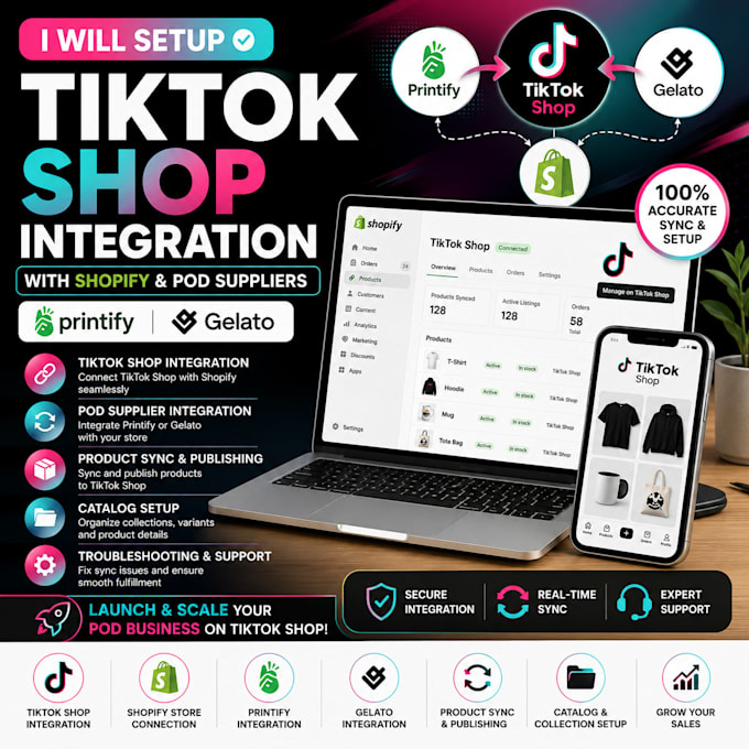setup connect shopify printify gelato tiktok shop integration product sync