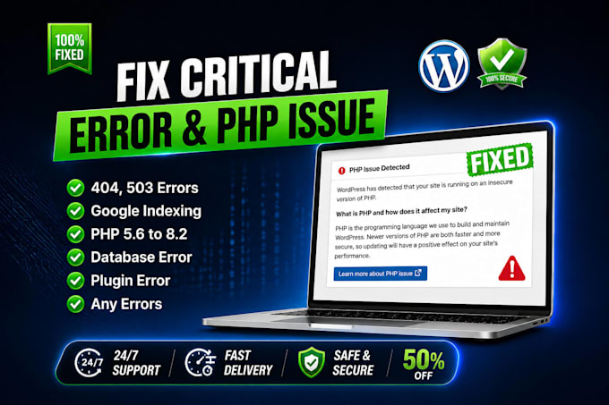 fix wordpress error, critical error, PHP issue and wordpress issues