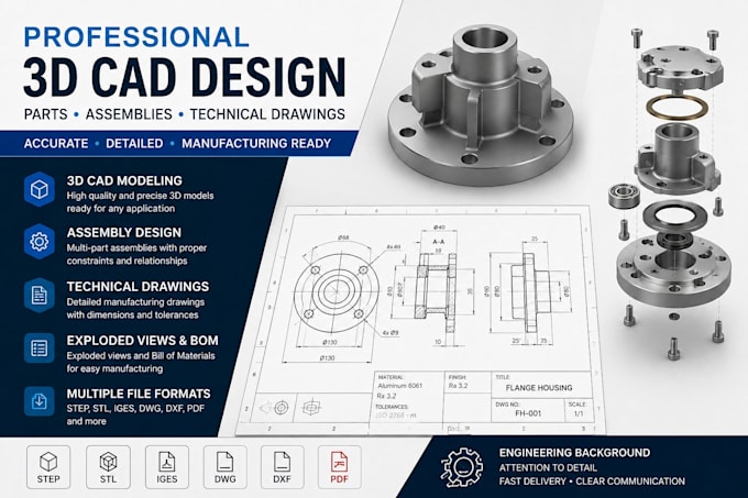 create professional 3d cad models, assemblies and technical drawings