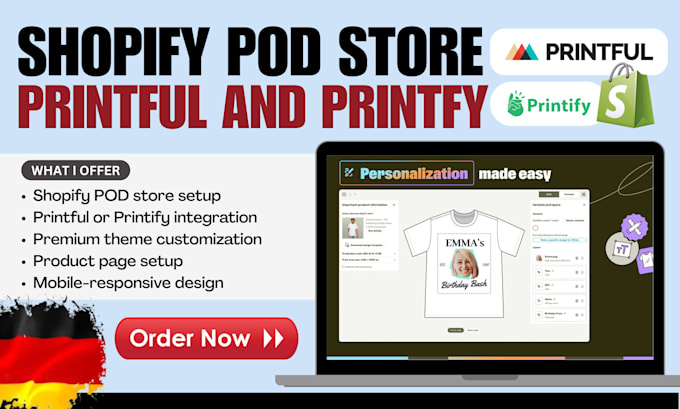 develop shopify print on demand store pod store using printful or printify