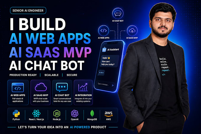 develop ai websites, chatbots, saas apps and ai software solutions