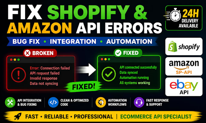 fix shopify, amazon, ebay store errors, bugs and api integration issues fast