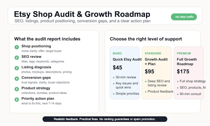do a complete etsy SEO shop audit and action plan