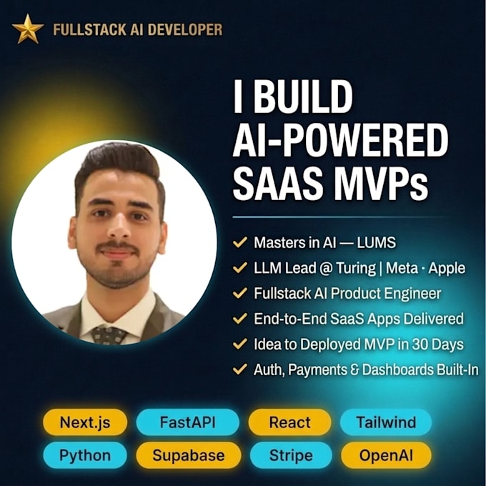 develop ai fullstack  saas web apps, frontend, backend, mvp devleoper