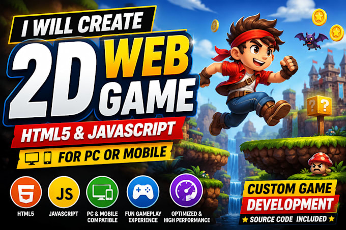 create 2d web game 2d javascript, HTML5 web video game for pc or mobile