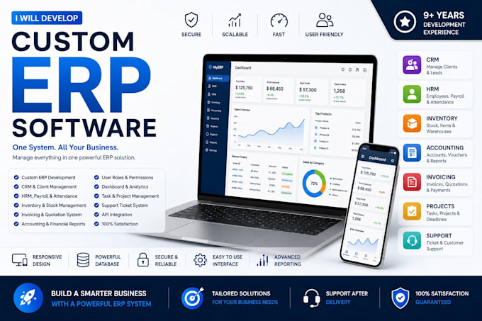 develop erp software, CRM, hrm, inventory, accounting system